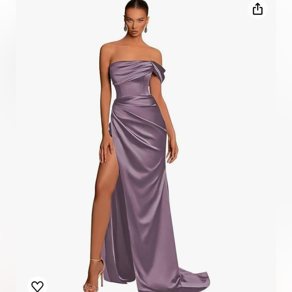 One Shoulder Satin Prom Dresses Mermaid Long with Slit Bridesmaid Dresses formal